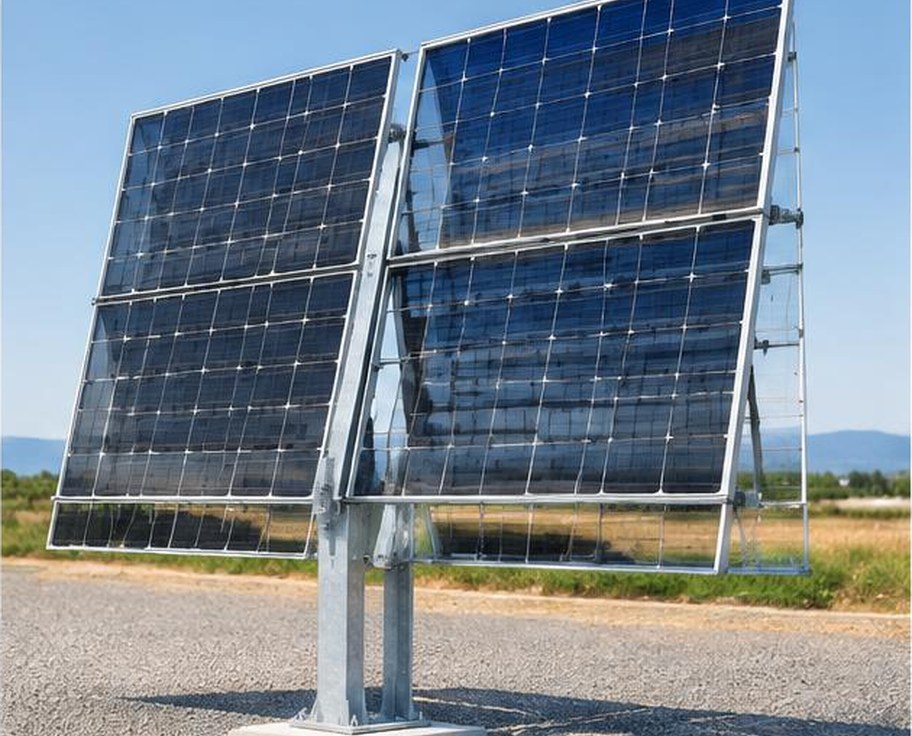Bifacial solar panels mounted in an outdoor array