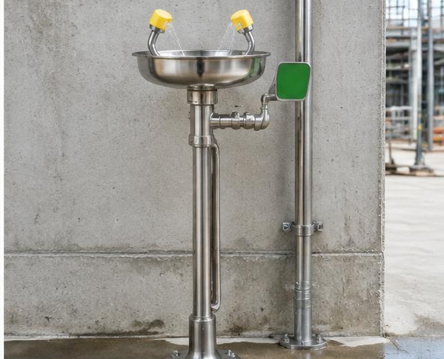 Stainless steel plumbed emergency eyewash station