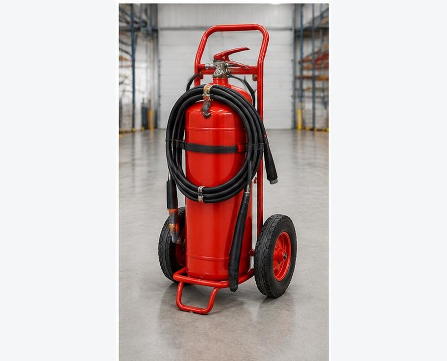 Wheeled Dry Powder Fire Extinguisher prepared for professional construction procurement