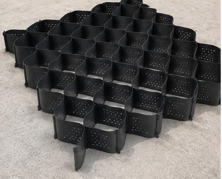Expanded black HDPE geocell soil stabilisation grid