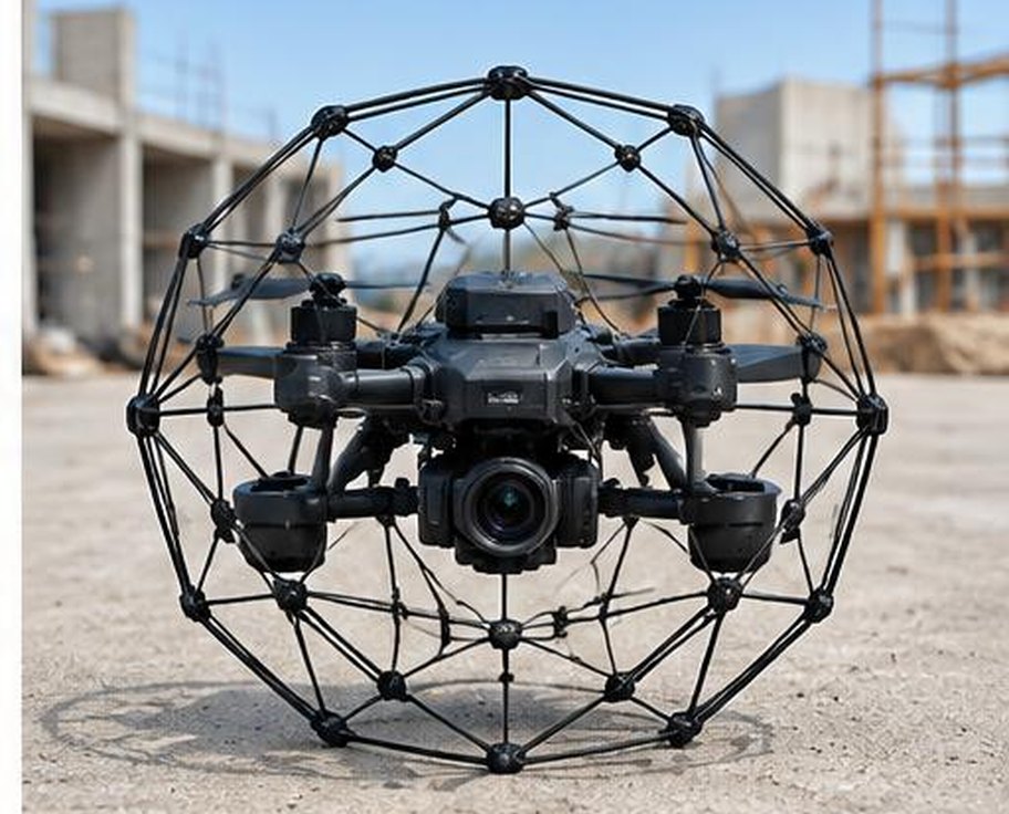 Compact inspection drone enclosed in a protective spherical collision cage