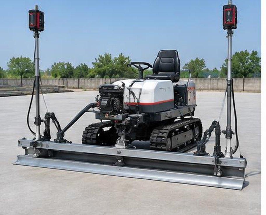 Ride-on laser concrete floor screed with dual grade-control masts