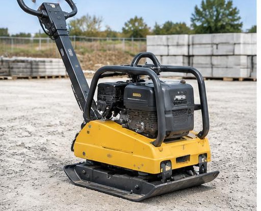 Heavy reversible plate compactor on prepared gravel