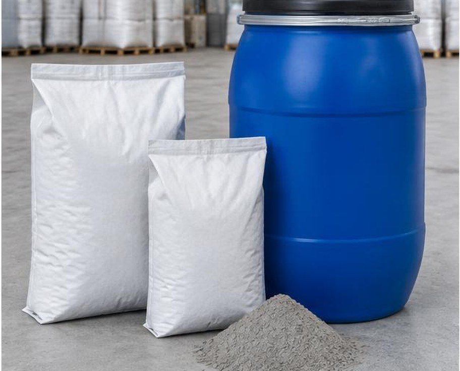 Concrete repair additive bags and sealed drum