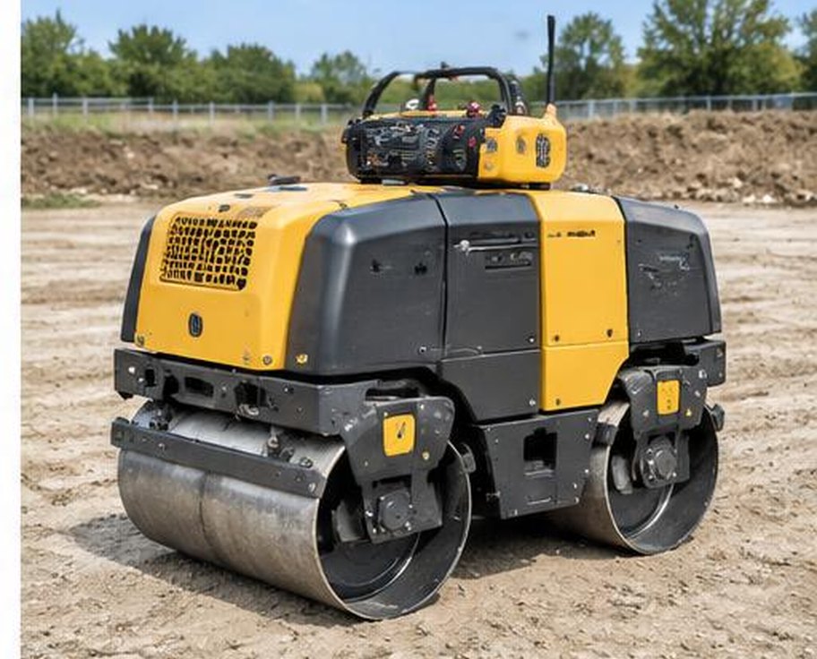 Remote controlled trench compactor with twin steel drums
