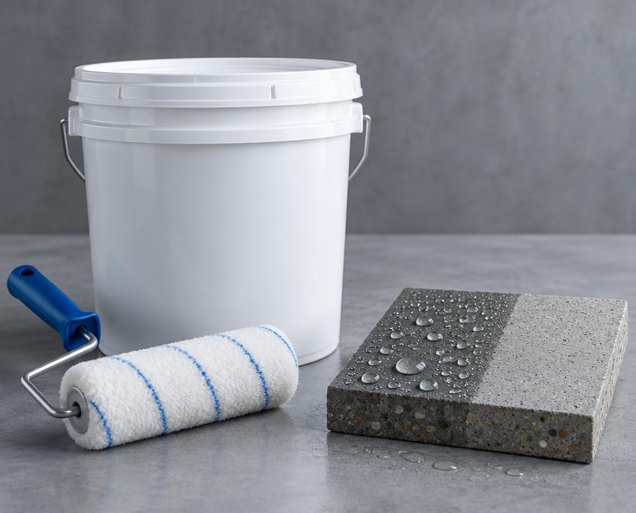 Waterproofing coating containers with building finishing supplies